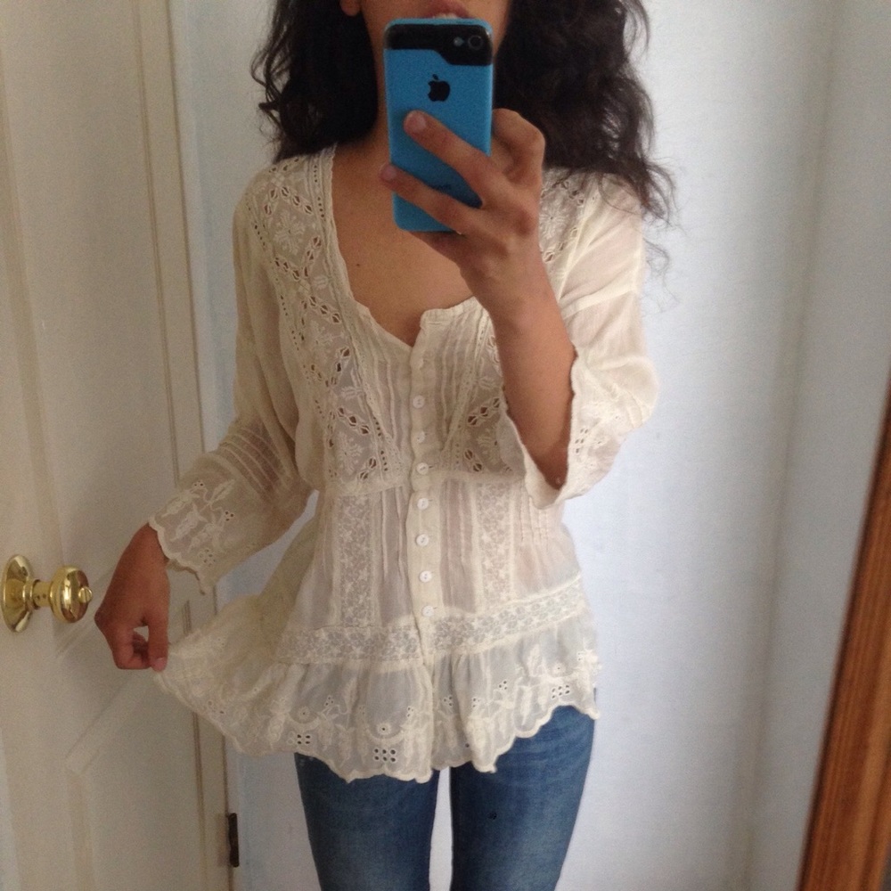 Johnny Was Cream Eyelet Top