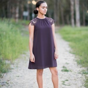 Purple Lace Sleeve Shift Dress