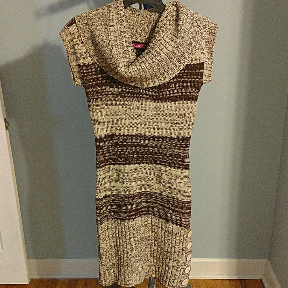 Brown and tan sweater dress.