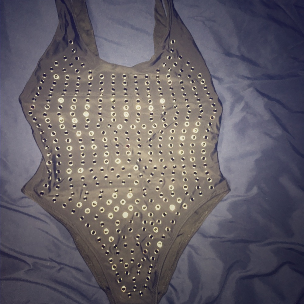 Black Studded High-Cut Swimsuit X-Small