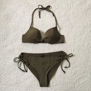 Olive green H&M bikini underwire halter side tie