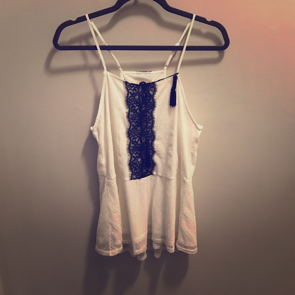Black and white lace tank