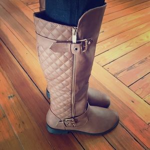 Wide thigh high brown boots