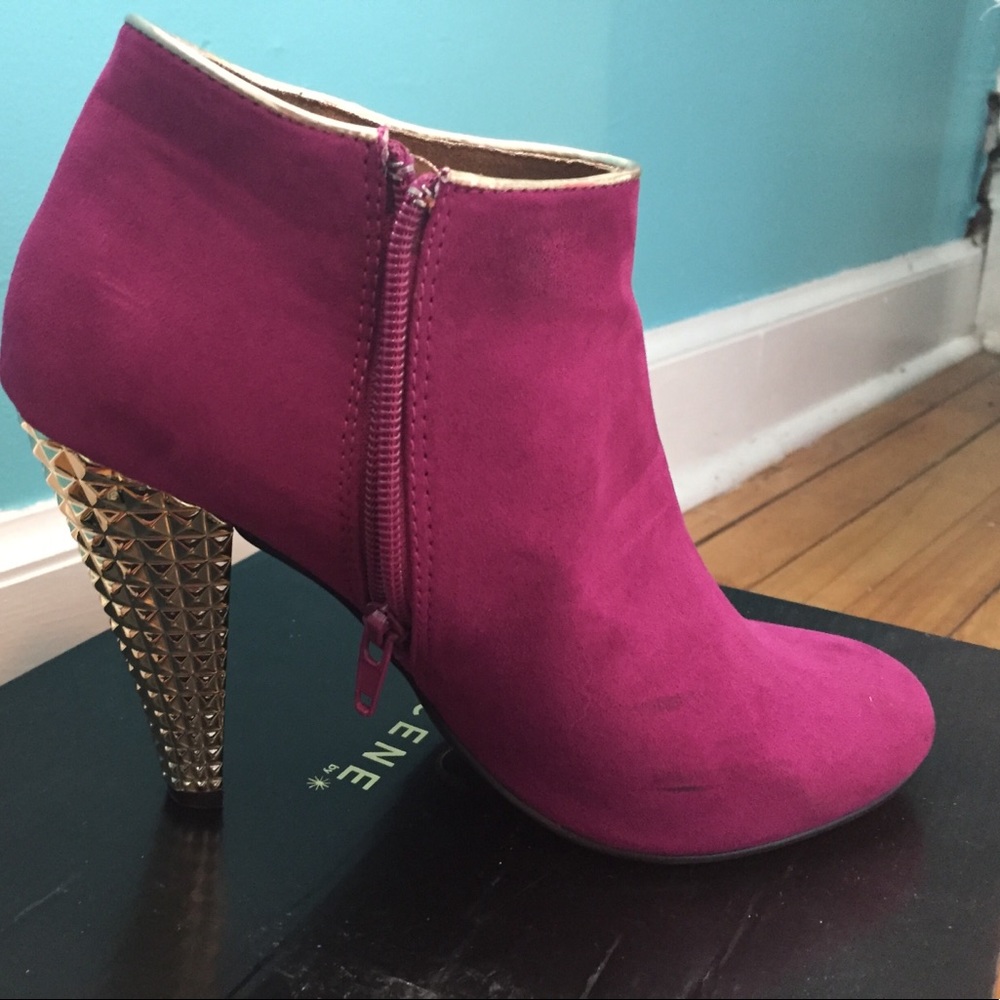 Pink faux-suede booties