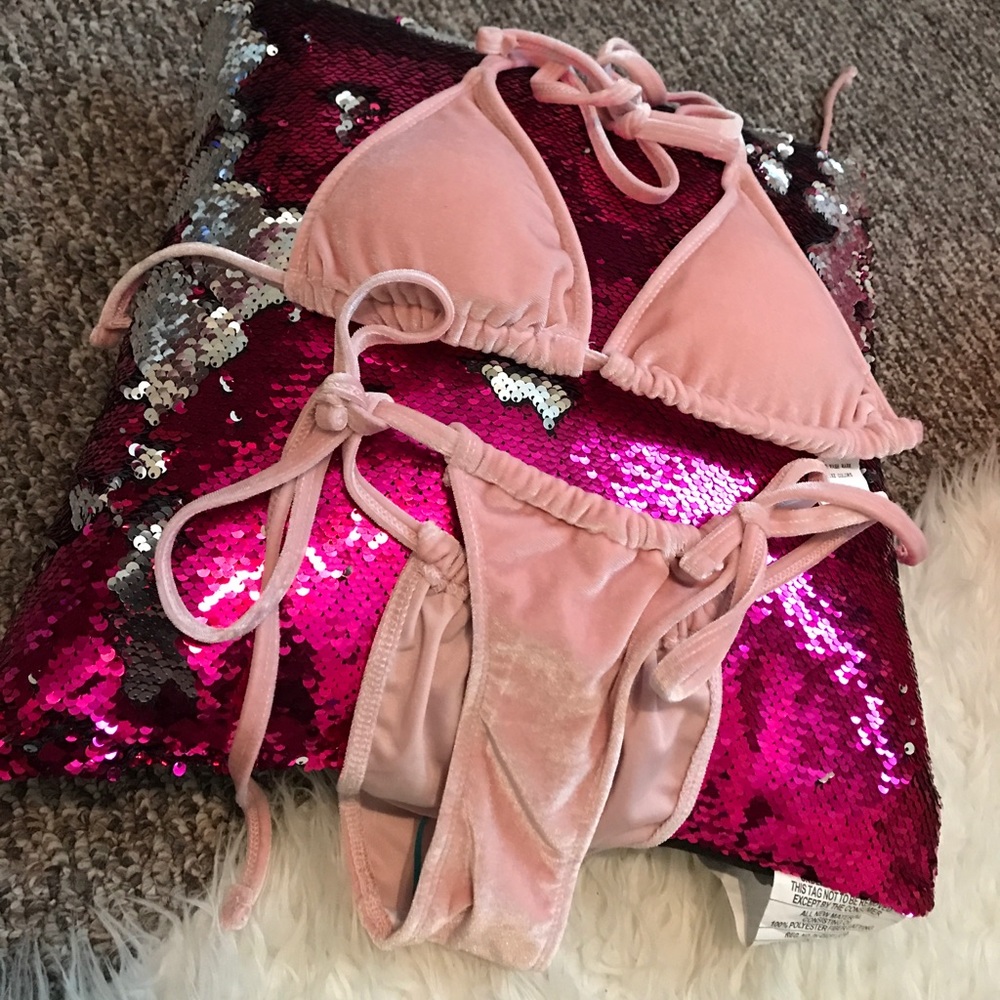 2 PIECE PINK STYLISH VELVET SWIMSUIT!!