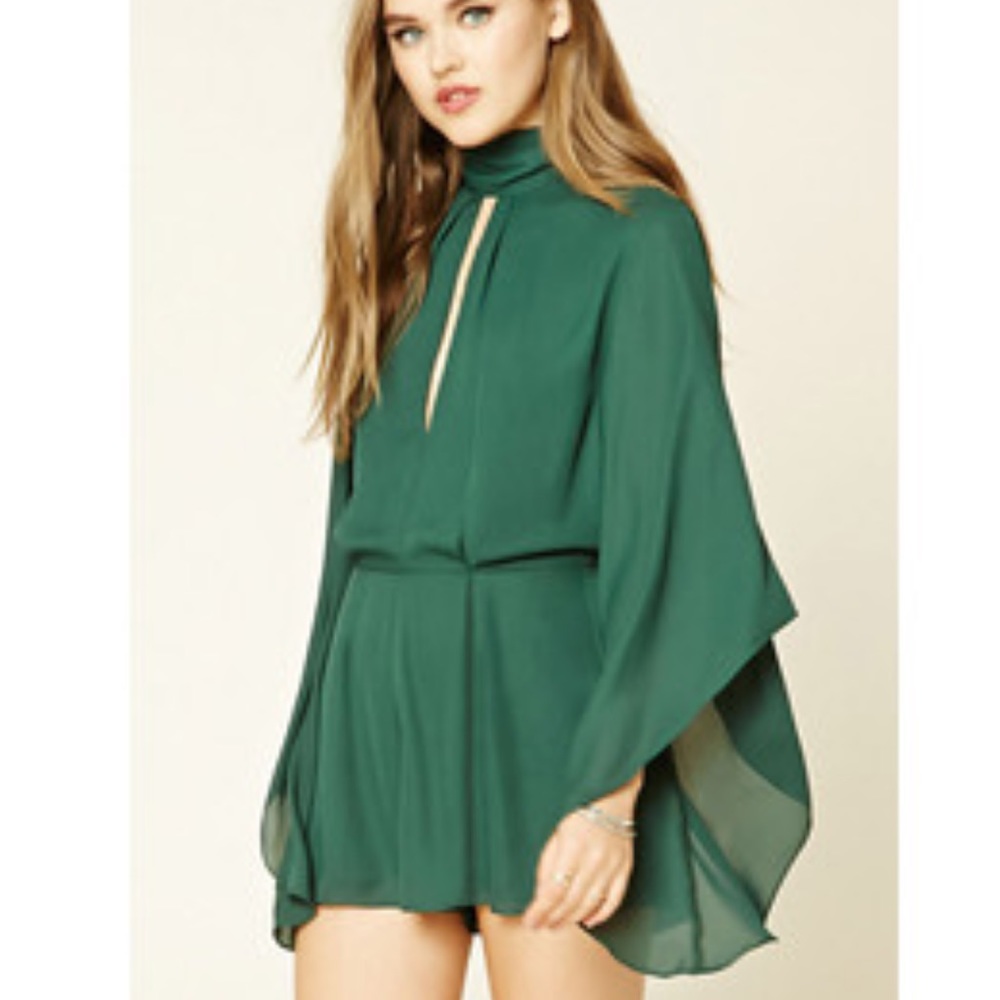 Forest green bell sleeve romper