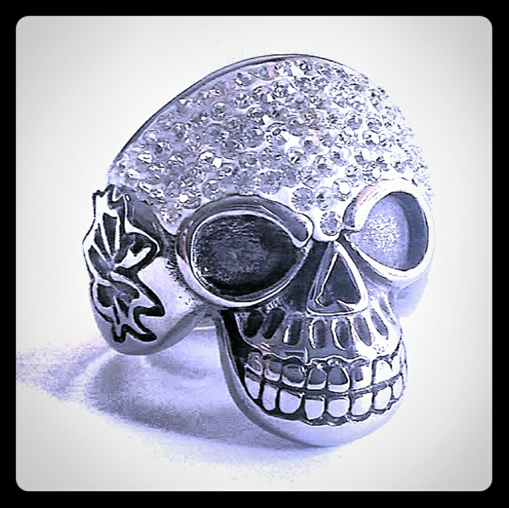 Skull Ring Wide-Cast with Pave Gemstones