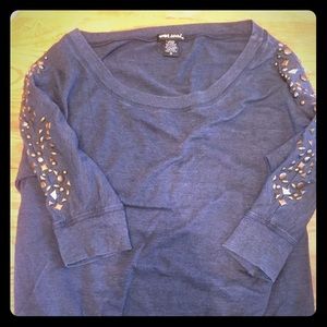 Long sleeve blue shirt with gem sleeves