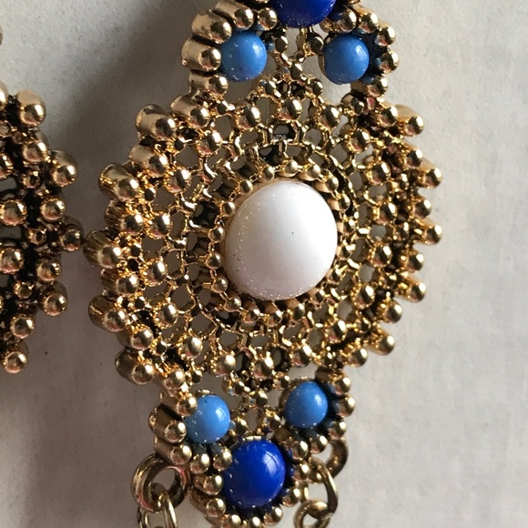 New| BLUE WHITE GOLD DANGLE EARRINGS - Picture 5 of 5