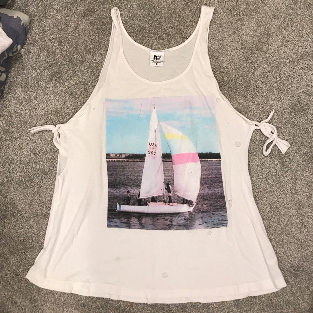 REBEL YELL WHITE SAILBOAT TANK WITH TIES ON SIDE!!