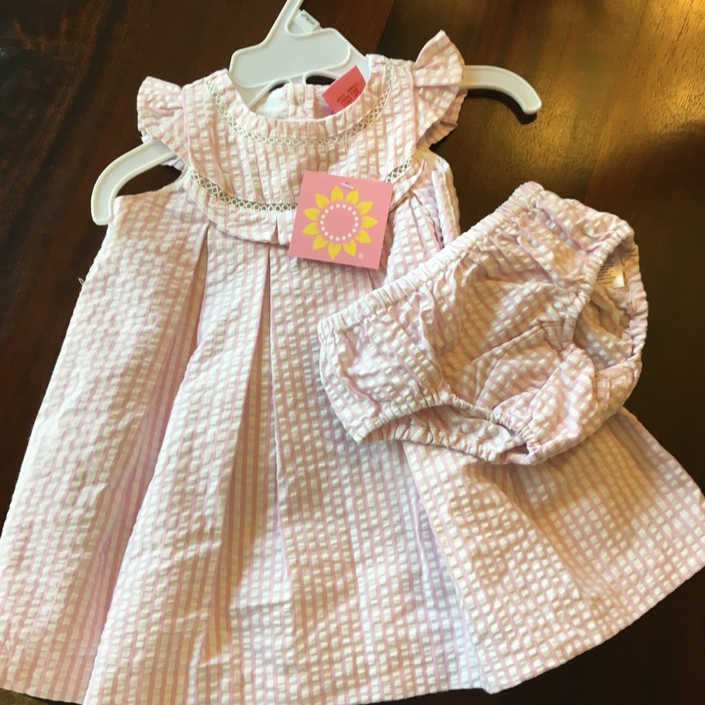 Pink seersucker dress and bloomers
