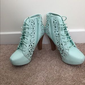 Charolette Russe mint green laser cut out booties!