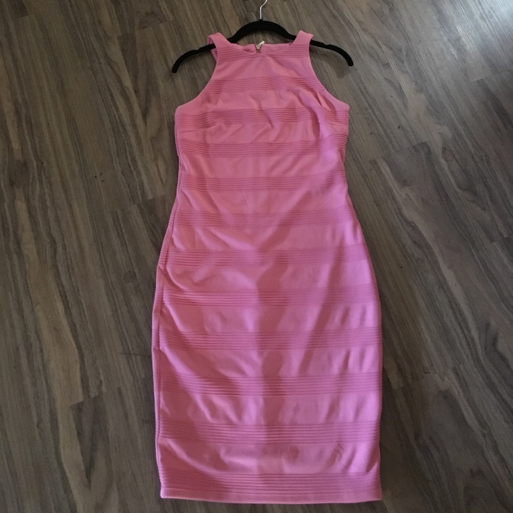 Pink knit dress.