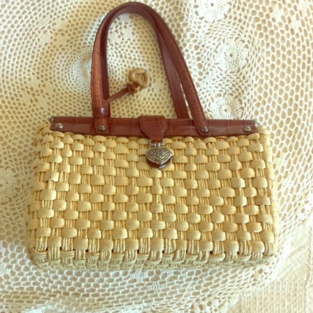 BRIGHTON straw raffia tote satchel handbag leather