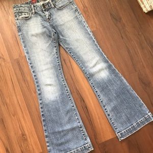 Express FLARE light wash denim jean.