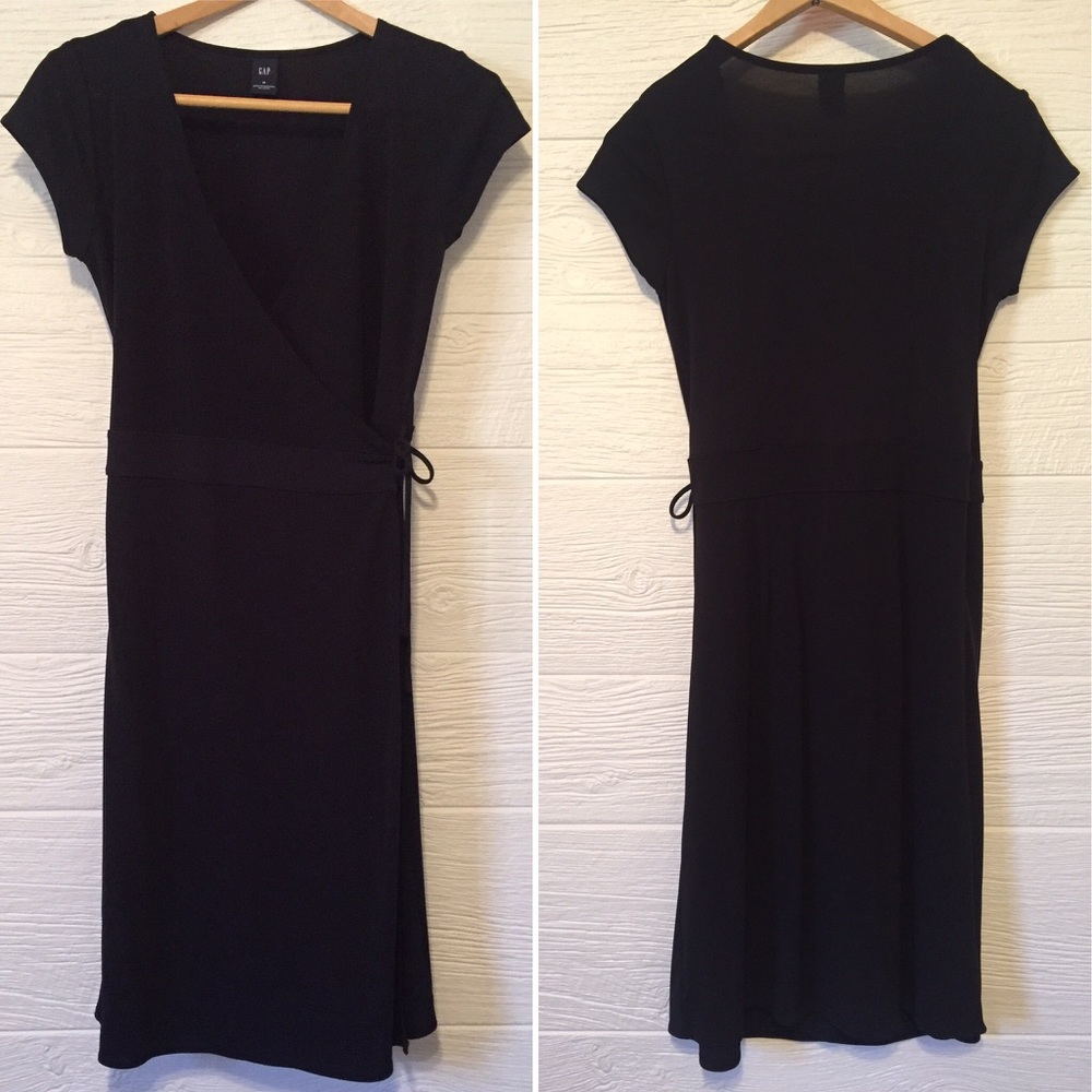Gap V neck Wrap and Tie Black Dress
