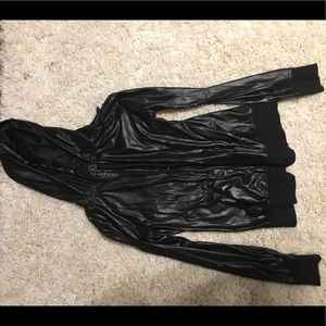 full zip fake leather hoodie