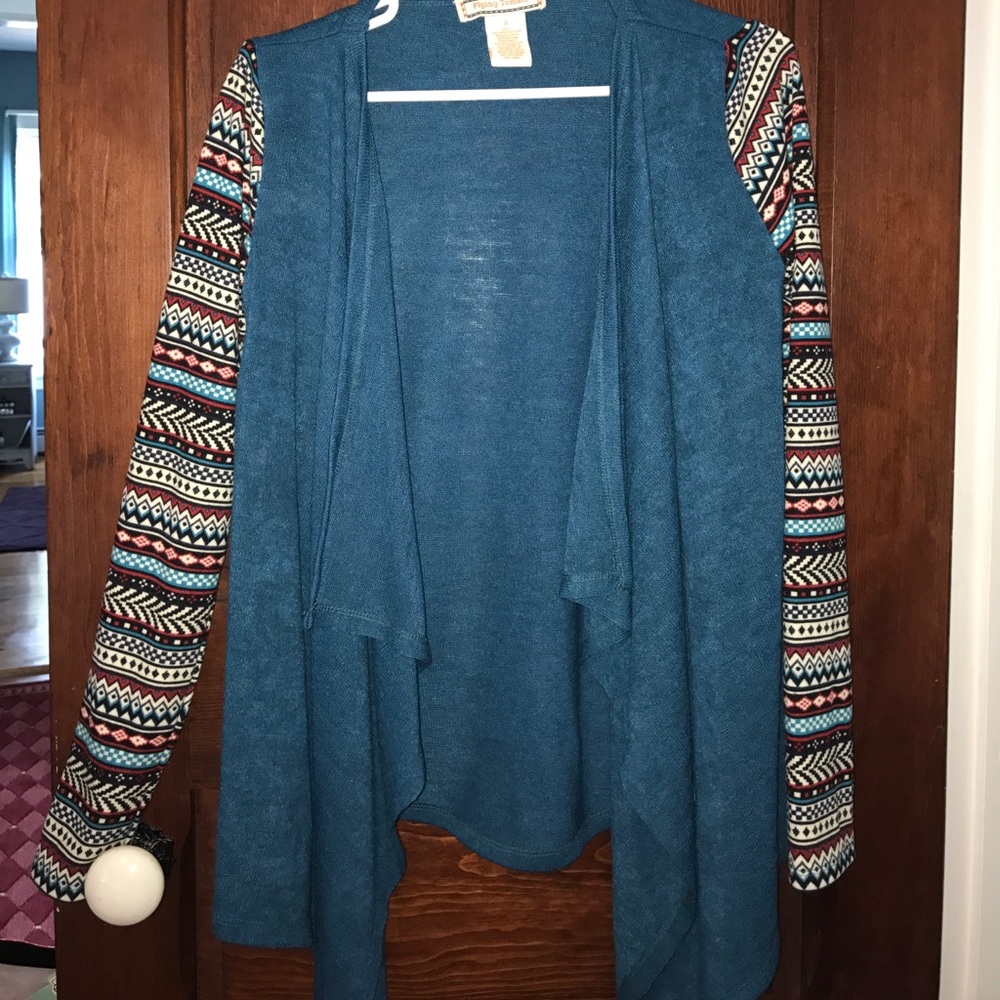 Blue Cardigan with Print Sleeves