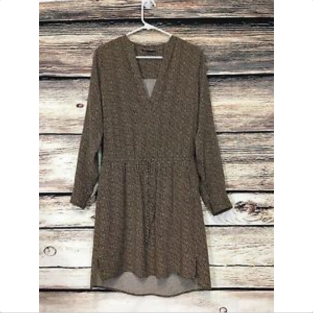 Vince Black Brown Shirt Dress V Neck Drawstring