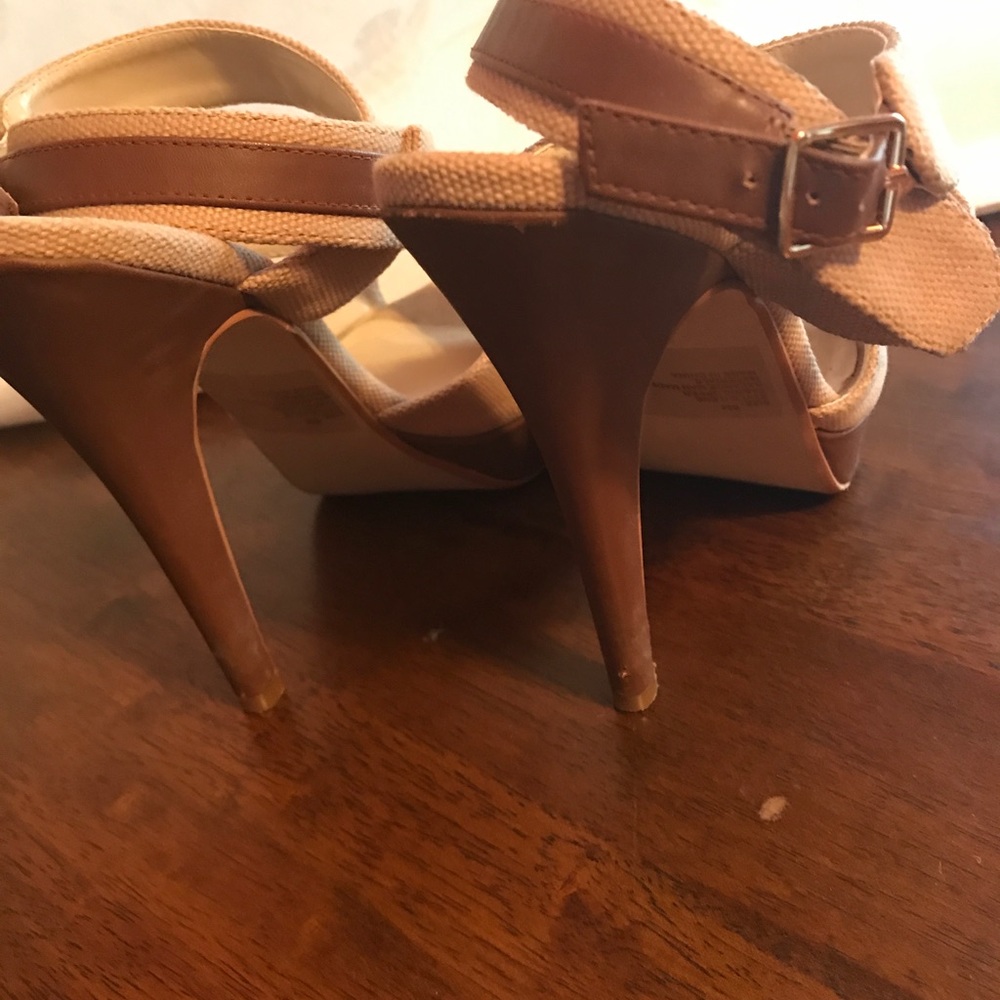Marco Santi Beige & Brown ankle strap heels