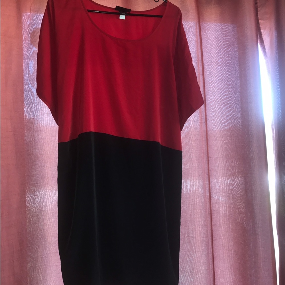 Red and black shirt dress with belt