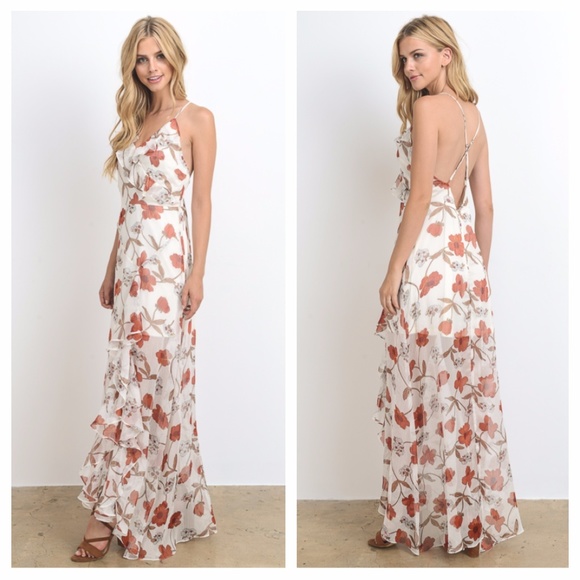 🦋MAKE AN OFFER!🦋 Ivory Coral Floral Maxi - Picture 3 of 4