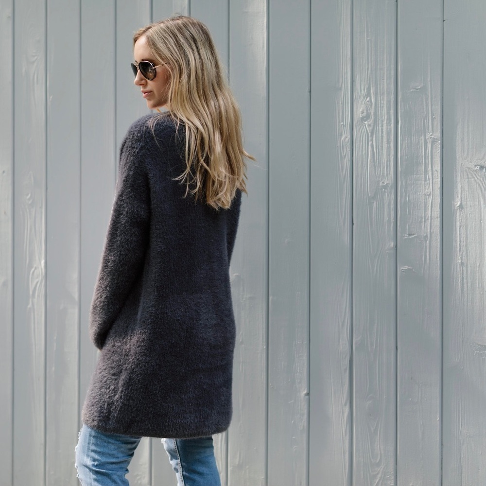 Charcoal Soft Fuzzy Long Cardigan - Picture 5 of 5