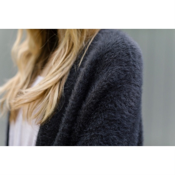 Charcoal Soft Fuzzy Long Cardigan - Picture 2 of 5