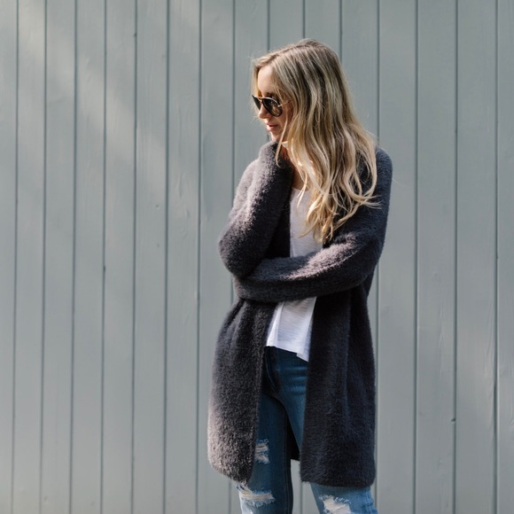 Charcoal Soft Fuzzy Long Cardigan - Picture 4 of 5