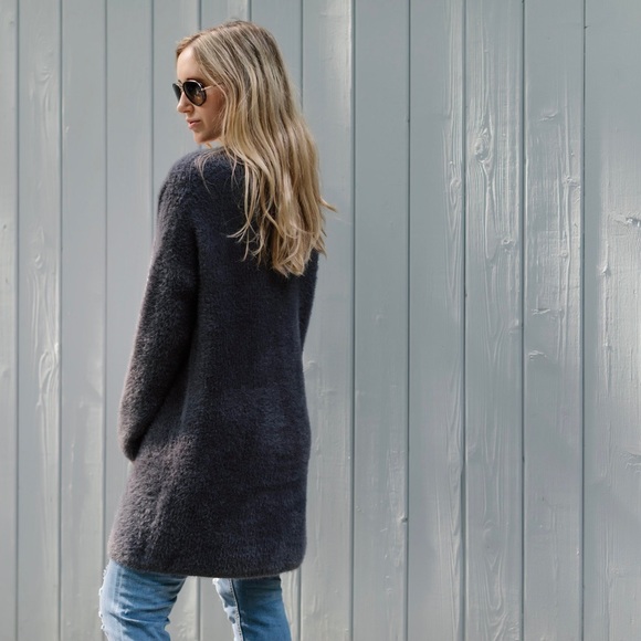 Charcoal Soft Fuzzy Long Cardigan - Picture 5 of 5