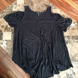 Cold shoulder black tee, size large.