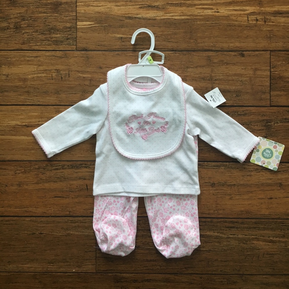 NWT Little Me Baby Layette Shirt Pants Bib Pink