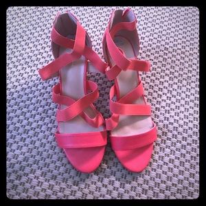 Liz Claiborne strappy wedges in coral
