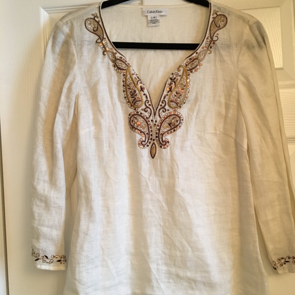 Calvin Klein embroidered Linen Tunic