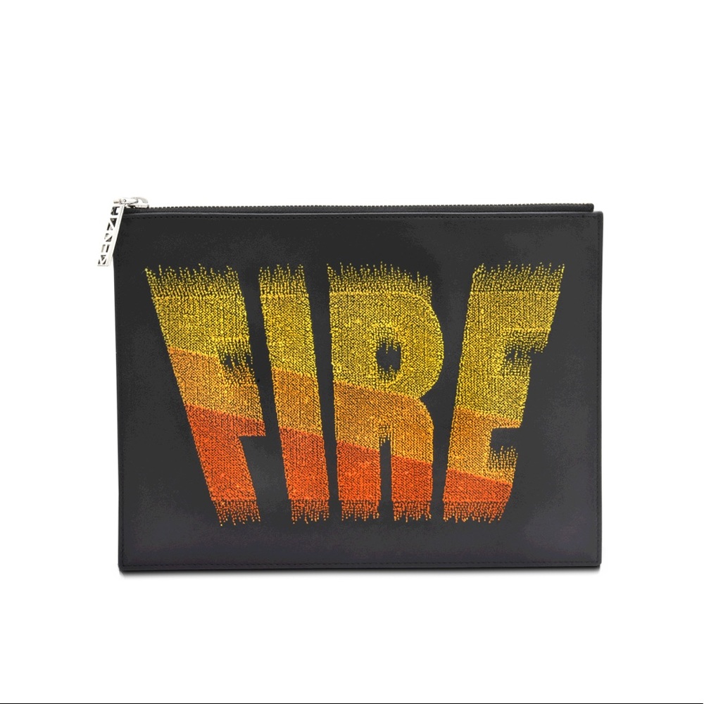 Kenzo "FIRE" Leather and Fabric Clutch