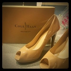 Cole Haan nude peep toe pumps