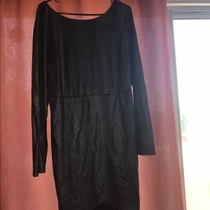 Black snake print faux leather midi dress