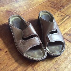 NAOT golden mocha leather sandal size 38m