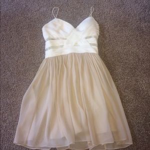 Short Nude and White Hoco Dress with Mesh Cutouts