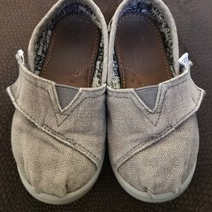Grey toddler Toms shoes.