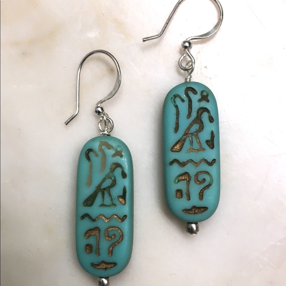 Czech glass and silver Egyptian earrings