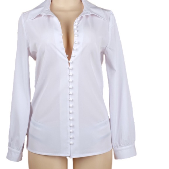 RESTOCKING New Item-White Button Down Blouse - Picture 5 of 8