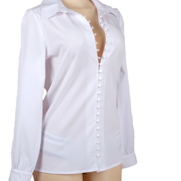 RESTOCKING New Item-White Button Down Blouse - Picture 6 of 8