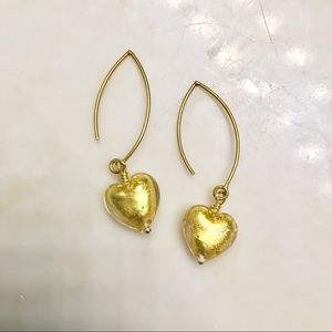 Gold foil Italian glass hearts on vermeil hook