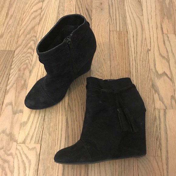 Black swede ankle wedge boots - Picture 4 of 6