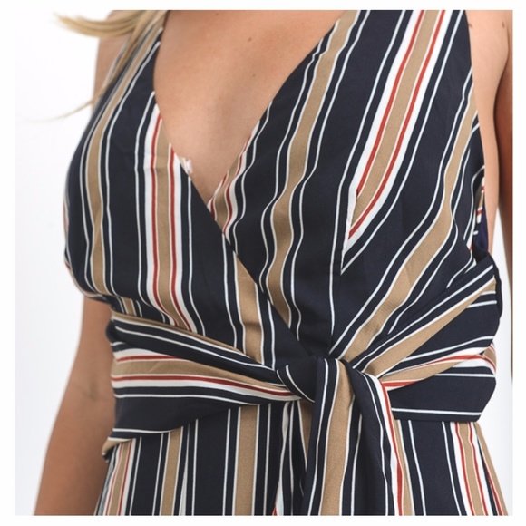 🦋MAKE AN OFFER!🦋 Navy And Tan Striped Jumpsuit - Picture 2 of 3