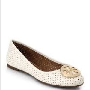 Tory Burch  White Reva Perforated Leather Ballet