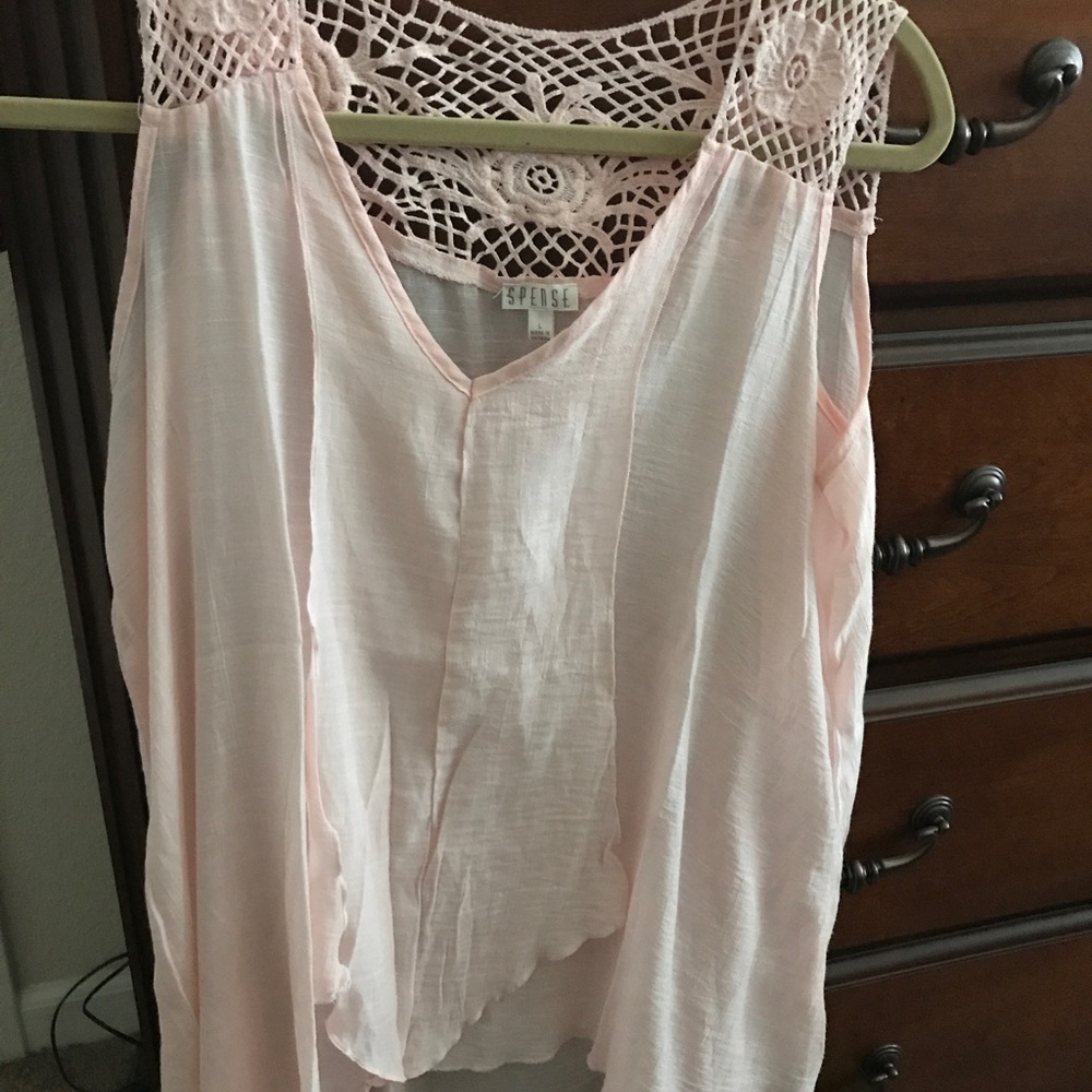Blush pink flows asymmetrical tank top