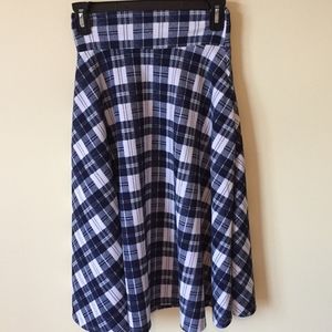 Navy Overplaid Midi Skirt  NWT