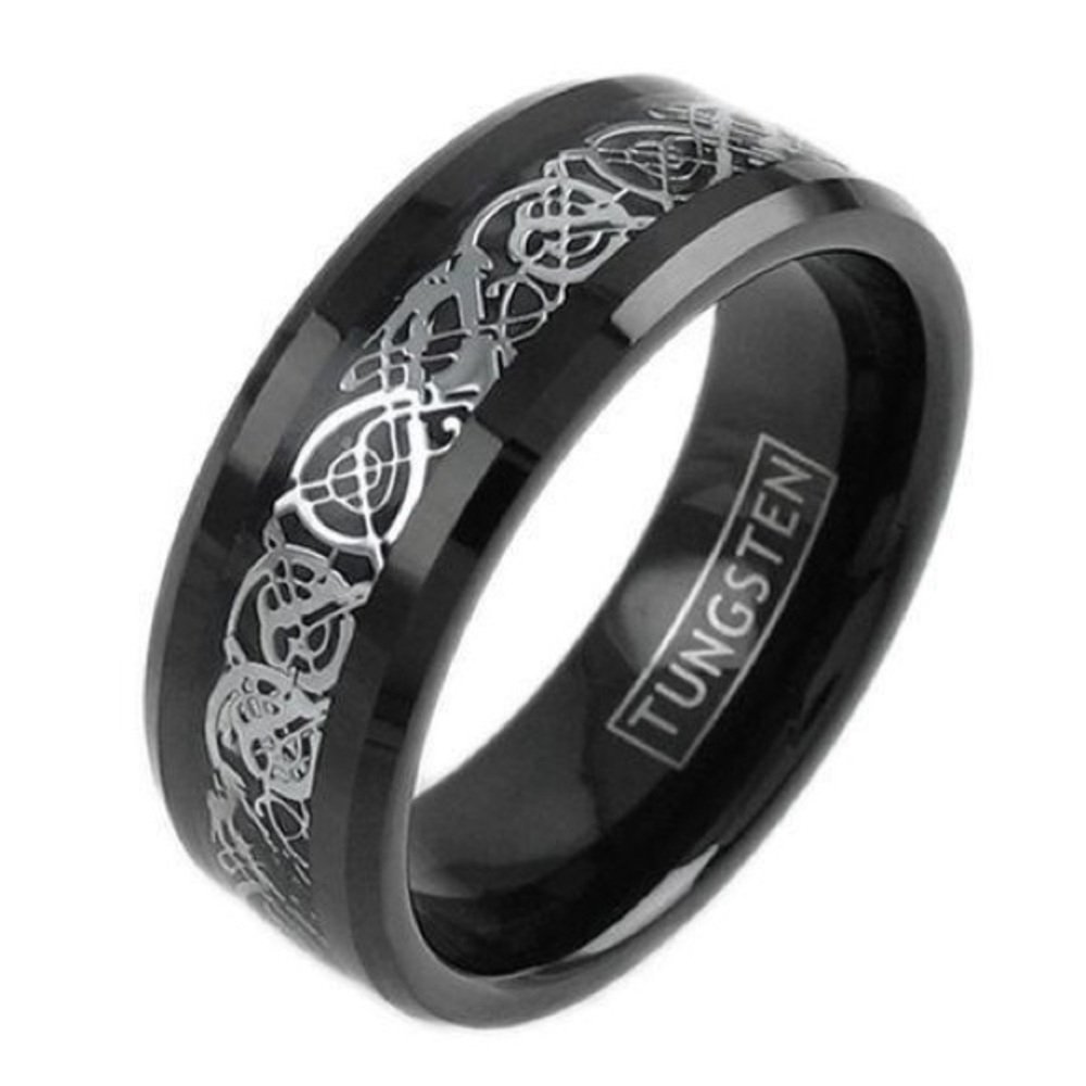 Beautiful black tungsten ring with Celtic design